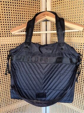 Steve Madden Quilted Black Chevron Tote